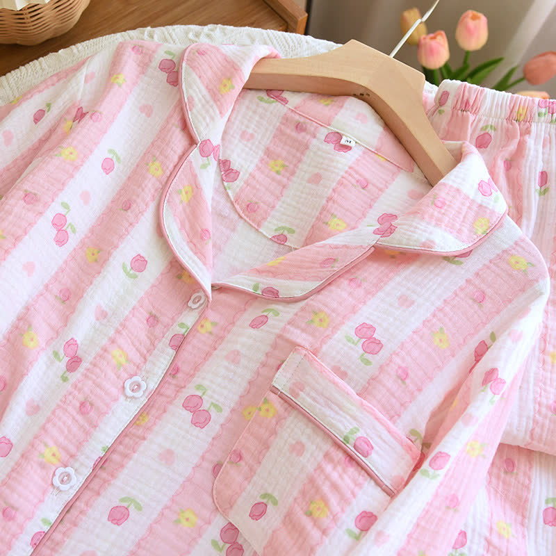 Gestreiftes Loungewear-Set aus Baumwolle mit Rosenmuster - image 4