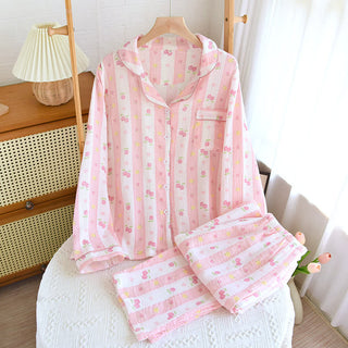 Gestreiftes Loungewear-Set aus Baumwolle mit Rosenmuster - Rosa - XXXL - image 0