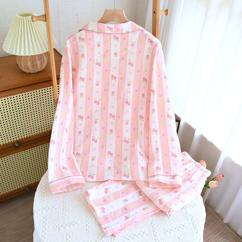 Gestreiftes Loungewear-Set aus Baumwolle mit Rosenmuster - image 3
