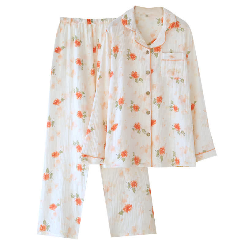 Loungewear-Set aus orangefarbenem und rosafarbenem Baumwollgaze - image 1