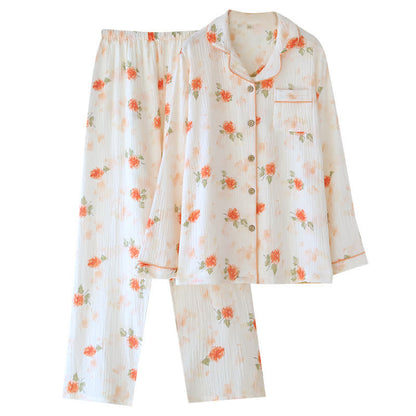 Loungewear-Set aus orangefarbenem und rosafarbenem Baumwollgaze - image 1