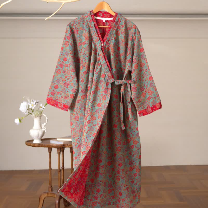 Romantisches Rosen-Rüschen-Baumwoll-Nachthemd - Grün - XL - image 8