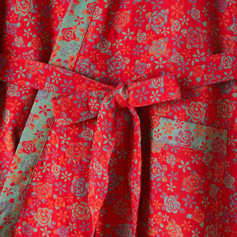 Romantischer Kimono-Bademantel aus Baumwolle mit Rosenmuster - image 7