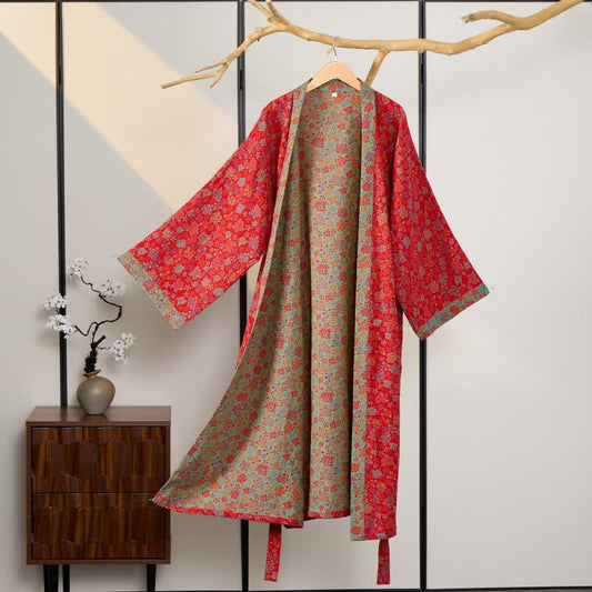 Romantischer Kimono-Bademantel aus Baumwolle mit Rosenmuster - image 0