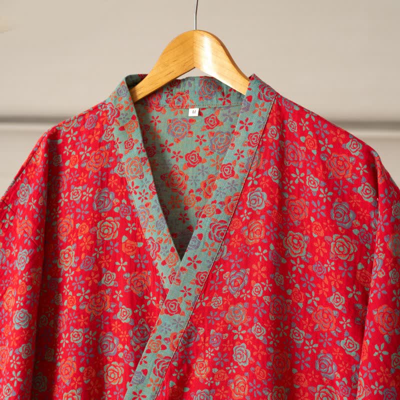 Romantischer Kimono-Bademantel aus Baumwolle mit Rosenmuster - image 5