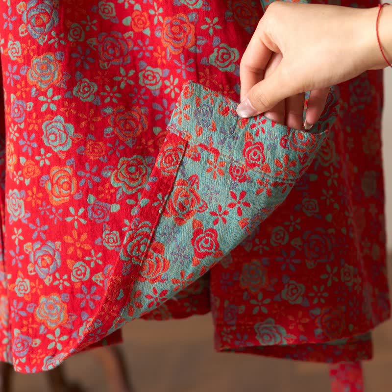 Romantischer Kimono-Bademantel aus Baumwolle mit Rosenmuster - image 8