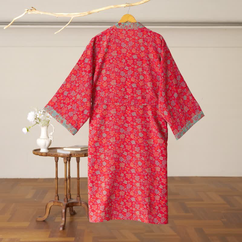 Romantischer Kimono-Bademantel aus Baumwolle mit Rosenmuster - image 3