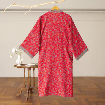 Romantischer Kimono-Bademantel aus Baumwolle mit Rosenmuster - image 3