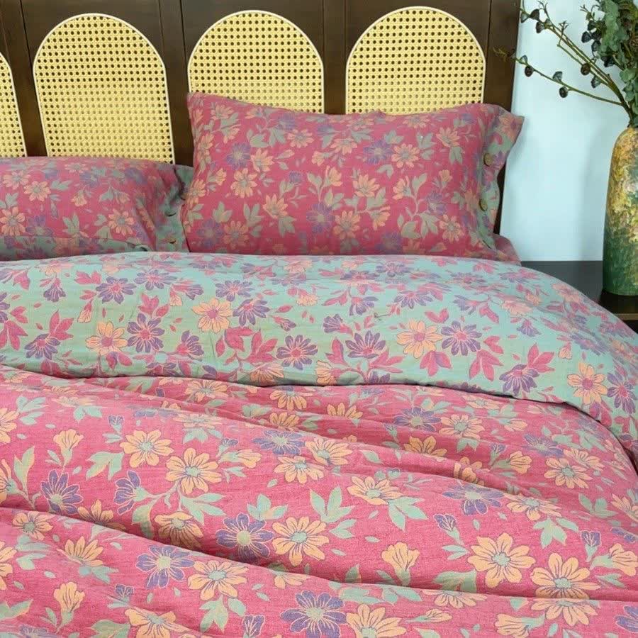 Bettwäsche-Set „Country Gardenia Floral“ aus Baumwollgaze (4-teilig) - Rosa - König - image 0