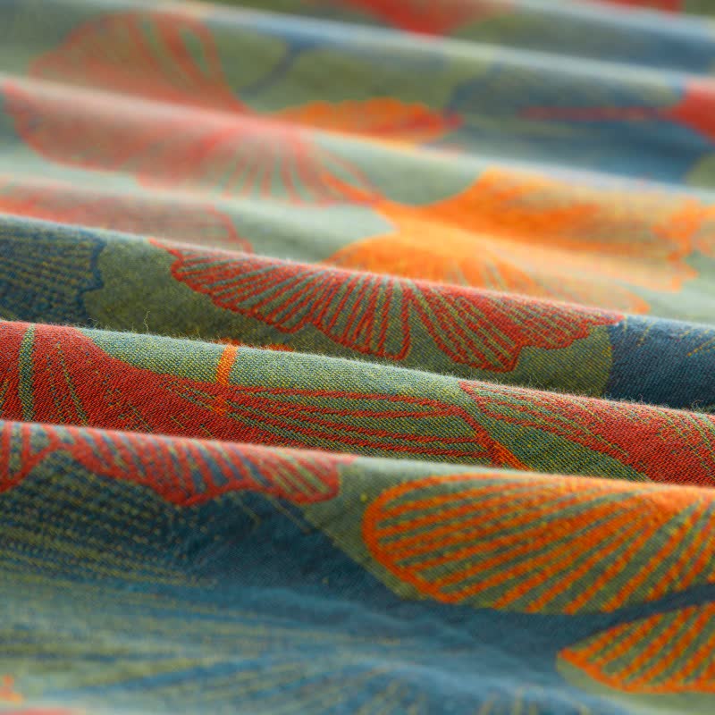 Künstlerisches Bettwäsche-Set aus Baumwollgaze mit Ginkgoblatt-Motiv (4-teilig) - image 7