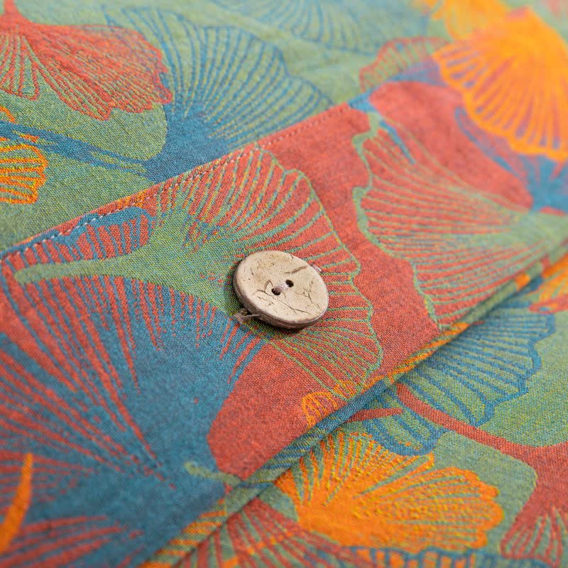 Künstlerisches Bettwäsche-Set aus Baumwollgaze mit Ginkgoblatt-Motiv (4-teilig) - image 6