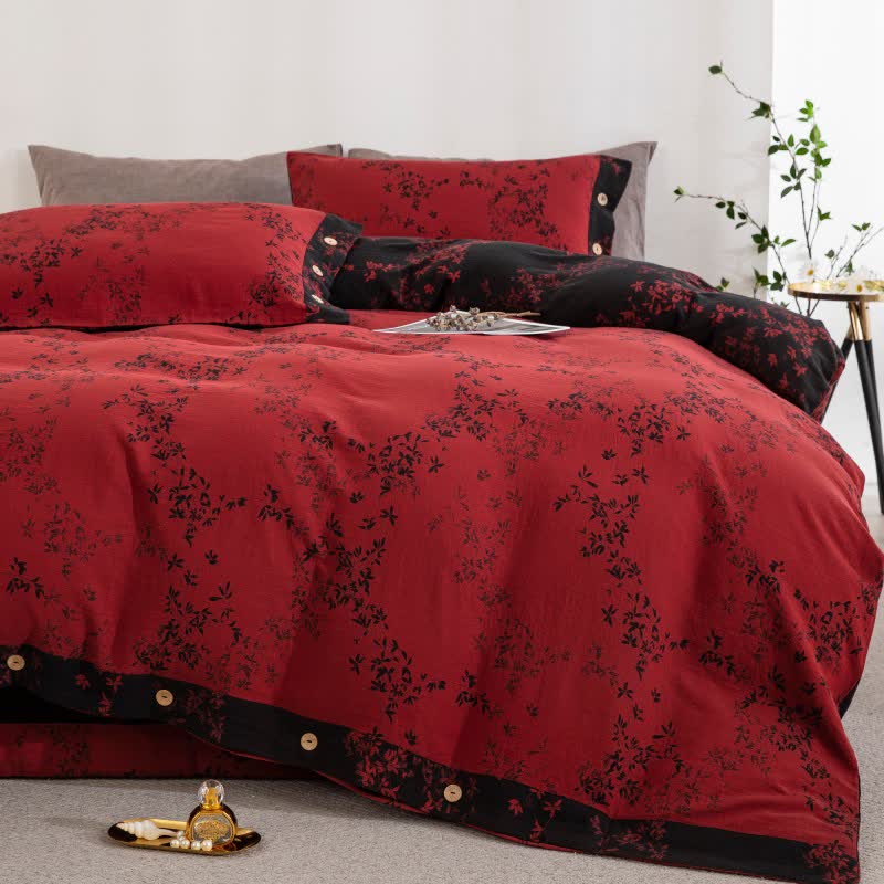 Bettwäsche-Set „Country Leaf“ aus Baumwollgaze (4-teilig) - Rot & Schwarz - König - image 7