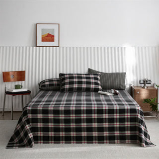 Klassisches großkariertes Baumwoll-Bettlaken - Schwarz - Tagesdecke mit 2 Kissenbezügen - 245cm x 270cm - image 0