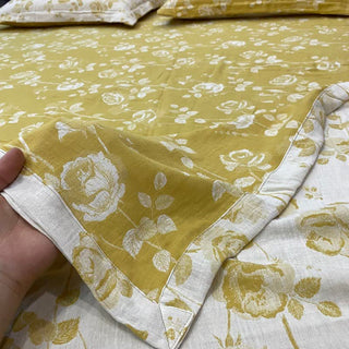 Wendbares Baumwoll-Bettlaken mit gelber Rosenmuster - Tagesdecke mit 2 Kissenbezügen - 270cm x 245cm - image 0