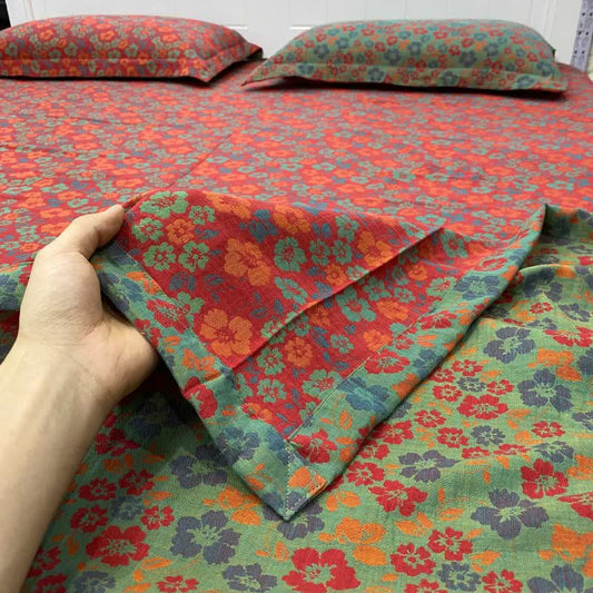 Wendebettlaken aus Baumwolle mit pastoralem Blumenmuster - Rot - Tagesdecke mit 2 Kissenbezügen - 270cm x 245cm - image 0