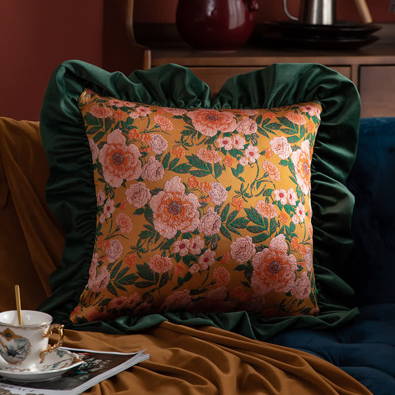 Vintage-Dekokissen mit Rüschen und Jacquard-Blumenmuster - 50cm x 50cm - image 4