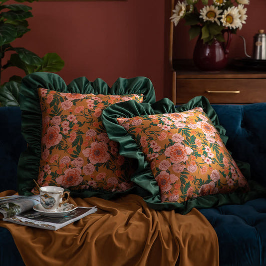 Vintage-Dekokissen mit Rüschen und Jacquard-Blumenmuster - image 0