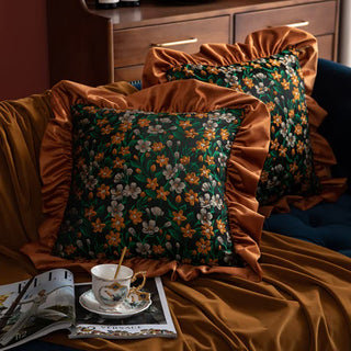 Retro-Kissen mit Blumen- und Blättermuster und Rüschen - image 0