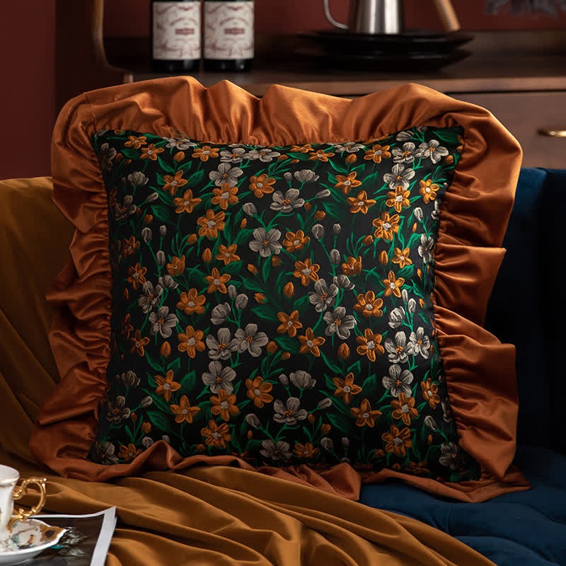 Retro-Kissen mit Blumen- und Blättermuster und Rüschen - Kissenbezug - 50cm x 50cm - image 4