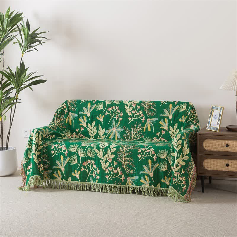 Botanische grüne Blatt-Baumwollquastendecke - 230cm x 250cm - image 0