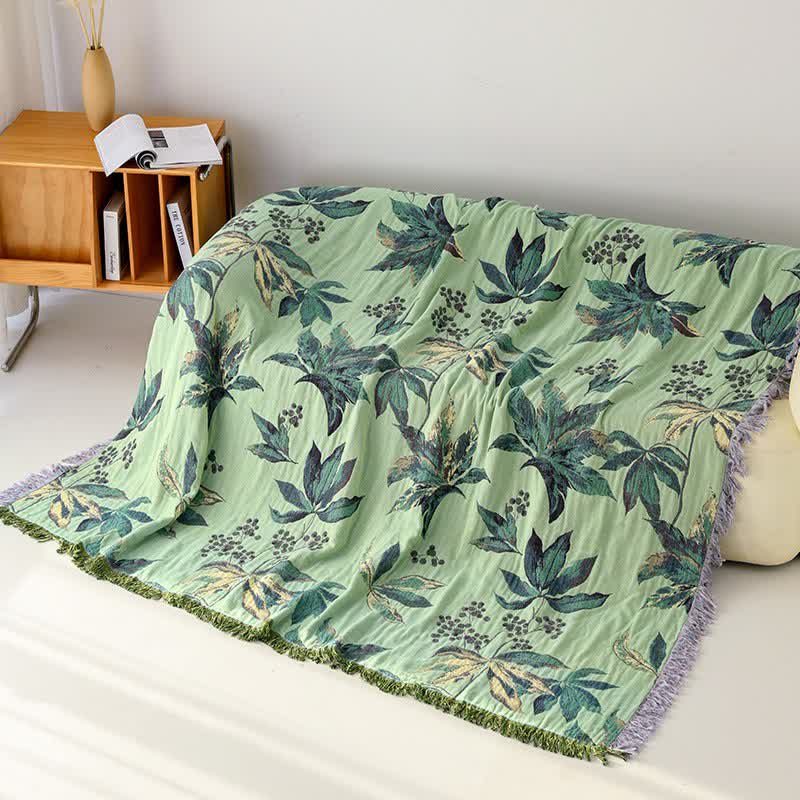Botanische Blätter- und Beeren-Baumwollgaze-Decke - 200cm x 230cm - image 0