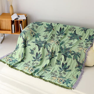 Botanische Blätter- und Beeren-Baumwollgaze-Decke - 200cm x 230cm - image 0