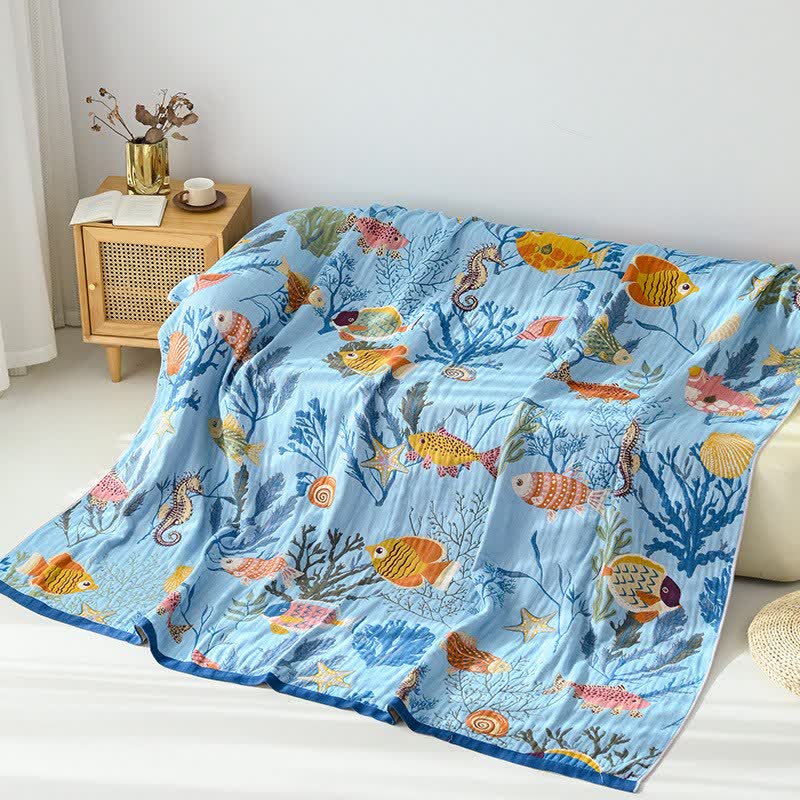 Wendbare Baumwollgazedecke mit Ozeanmotiv - 230cm x 250cm - image 0