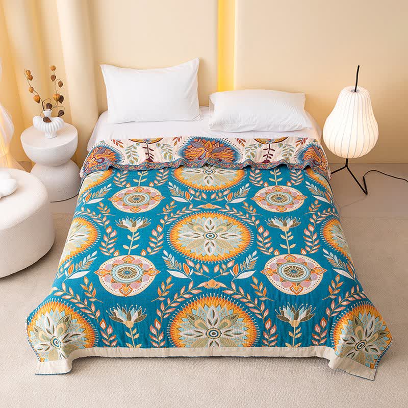 Decke aus Baumwollgaze mit exotischem Blattmuster - image 2