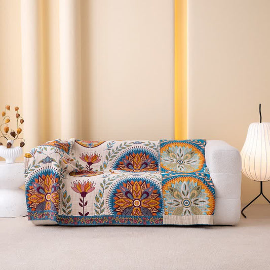 Decke aus Baumwollgaze mit exotischem Blattmuster - 230cm x 250cm - image 0