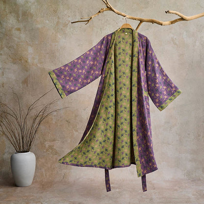 Zweifarbiger Kimono-Bademantel aus Ginkgo-Baumwollgaze - Lila & Grün - 2XL - image 26