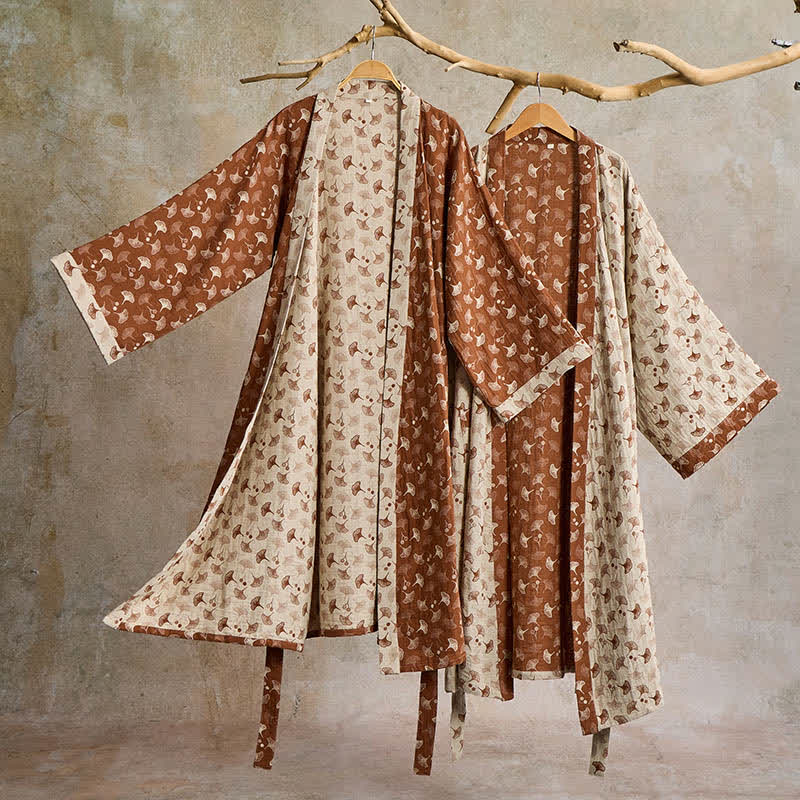 Zweifarbiger Kimono-Bademantel aus Ginkgo-Baumwollgaze - image 4