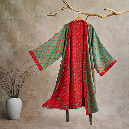 Zweifarbiger Kimono-Bademantel aus Ginkgo-Baumwollgaze - Grün & Rot - 2XL - image 28