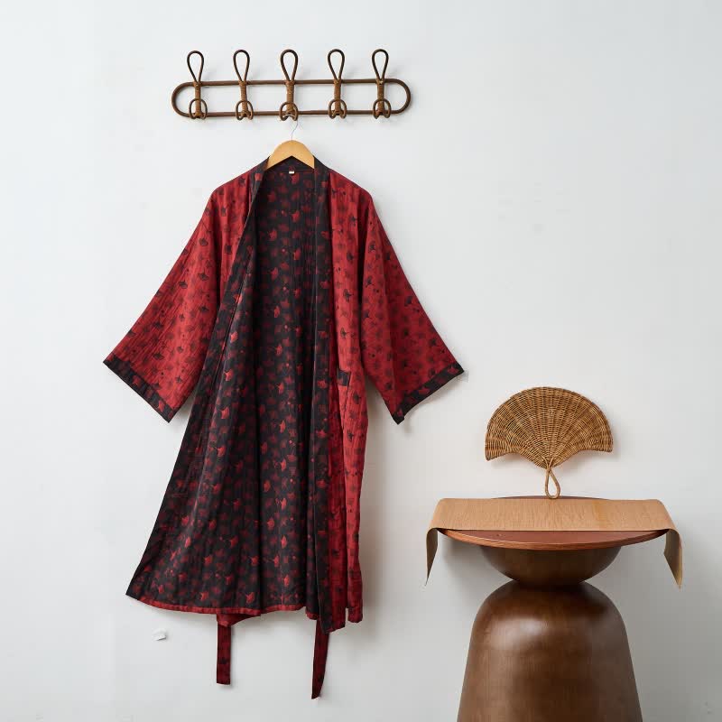 Zweifarbiger Kimono-Bademantel aus Ginkgo-Baumwollgaze - image 6