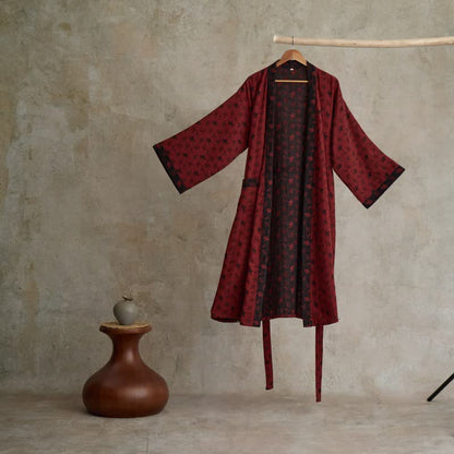 Zweifarbiger Kimono-Bademantel aus Ginkgo-Baumwollgaze - Rot & Schwarz - 2XL - image 5