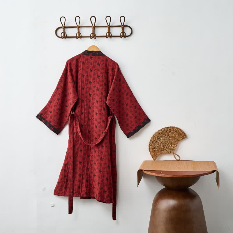 Zweifarbiger Kimono-Bademantel aus Ginkgo-Baumwollgaze - image 7