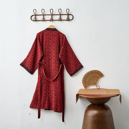 Zweifarbiger Kimono-Bademantel aus Ginkgo-Baumwollgaze - image 7