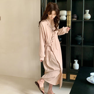 Lässiges Nachthemd im Kimono-Stil mit langen Ärmeln - Aprikose - L - image 0