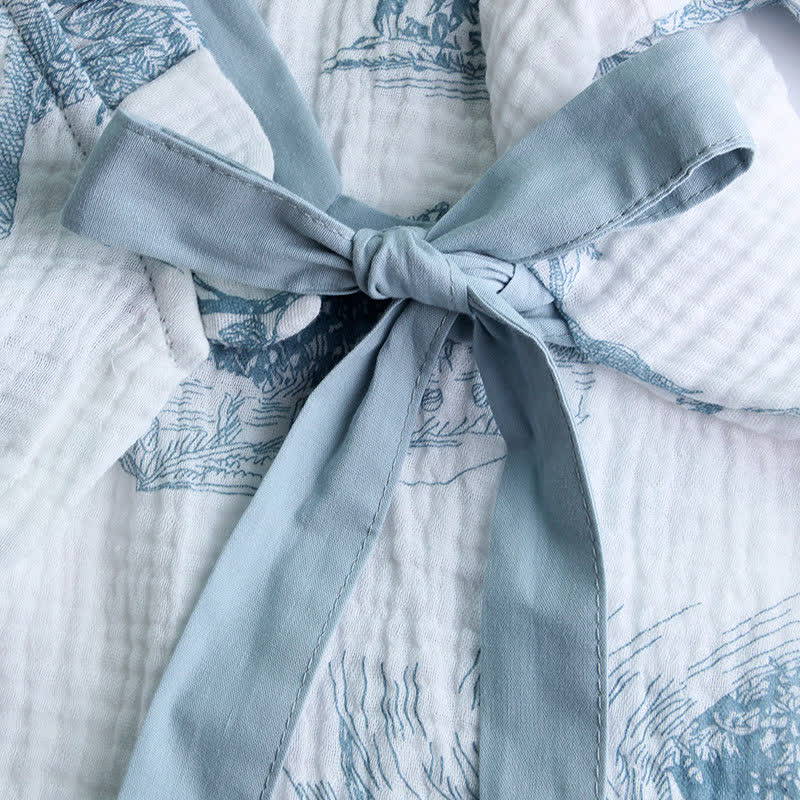 Loungewear-Set mit Rüschenkragen und Landschaftsmotiv - image 2