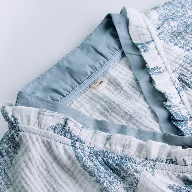 Loungewear-Set mit Rüschenkragen und Landschaftsmotiv - image 1