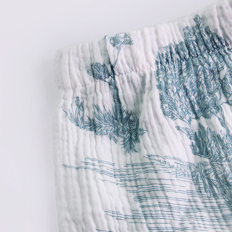 Loungewear-Set mit Rüschenkragen und Landschaftsmotiv - image 3