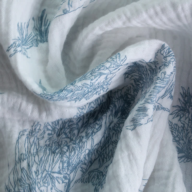 Loungewear-Set mit Rüschenkragen und Landschaftsmotiv - image 4