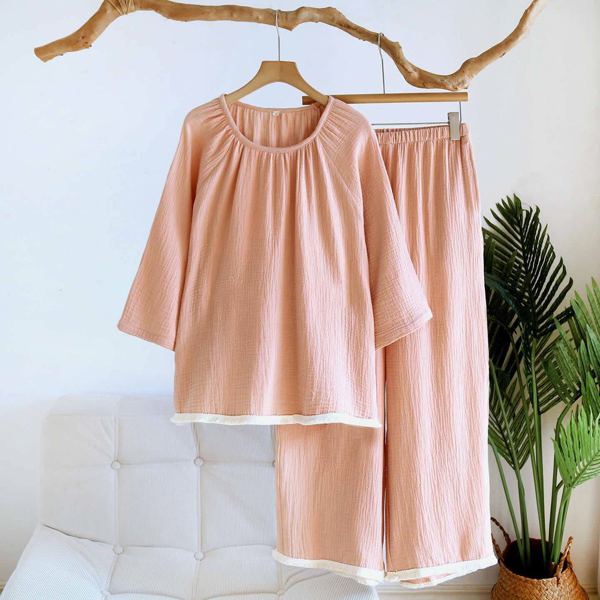 Minimalistisches einfarbiges Loungewear-Set aus Baumwolle - Rosa - XL - image 5
