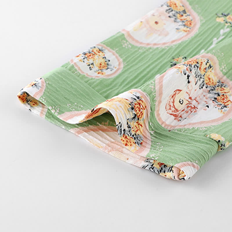 Nachthemd im Kimono-Stil mit Medaillon-Blumenmuster und Rüschen - image 2