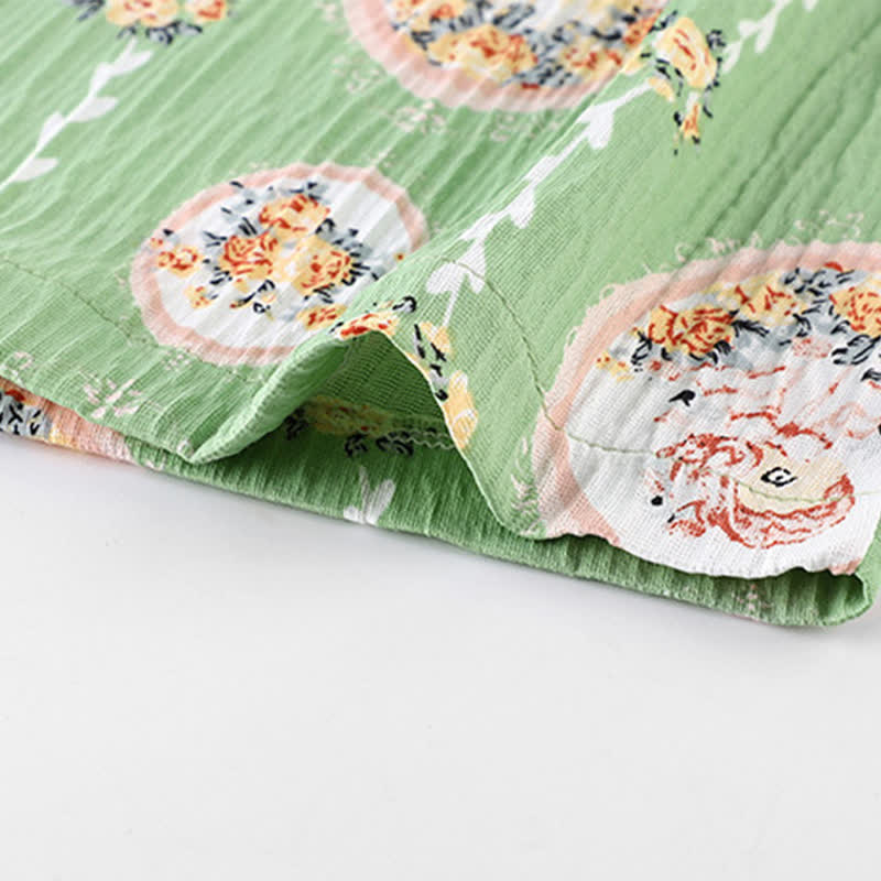 Nachthemd im Kimono-Stil mit Medaillon-Blumenmuster und Rüschen - image 4