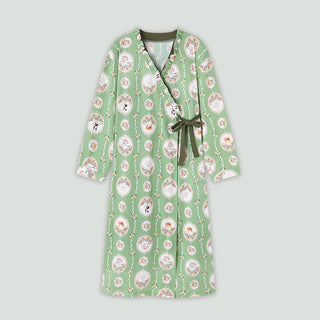 Nachthemd im Kimono-Stil mit Medaillon-Blumenmuster und Rüschen - Grün - 4XL - image 0