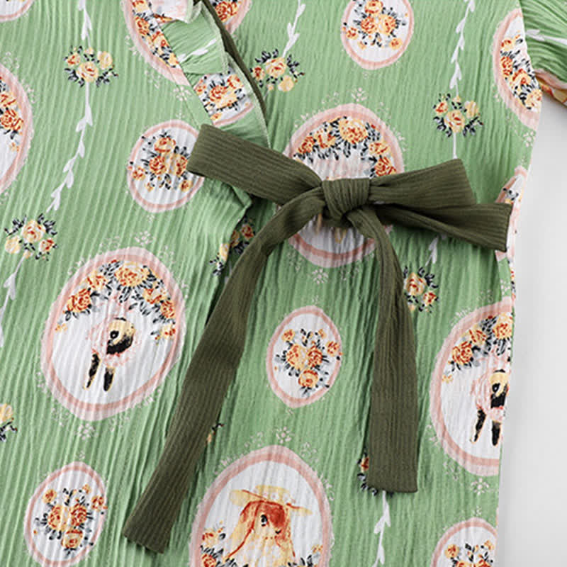 Nachthemd im Kimono-Stil mit Medaillon-Blumenmuster und Rüschen - image 3