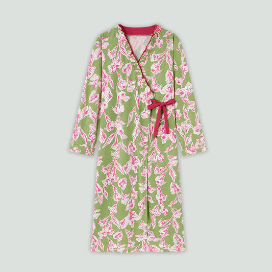 Künstlerisches, florales Kimono-Nachthemd mit Rüschen - Grün - 4XL - image 0
