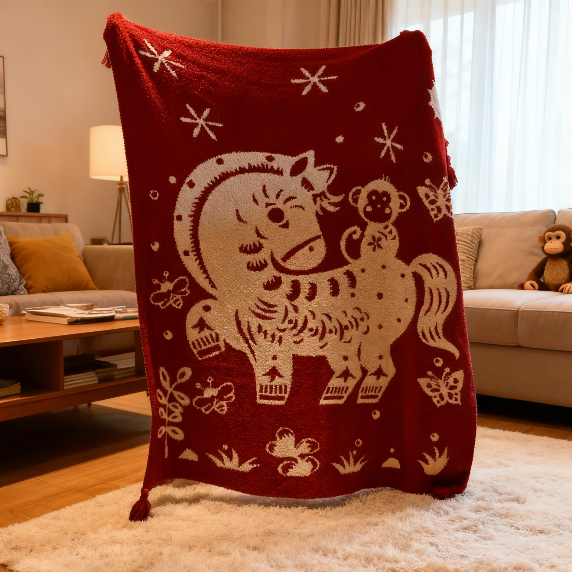 Doppelseitige Decke mit festlichem Pferde-Muster - 150cm x200cm - image 0