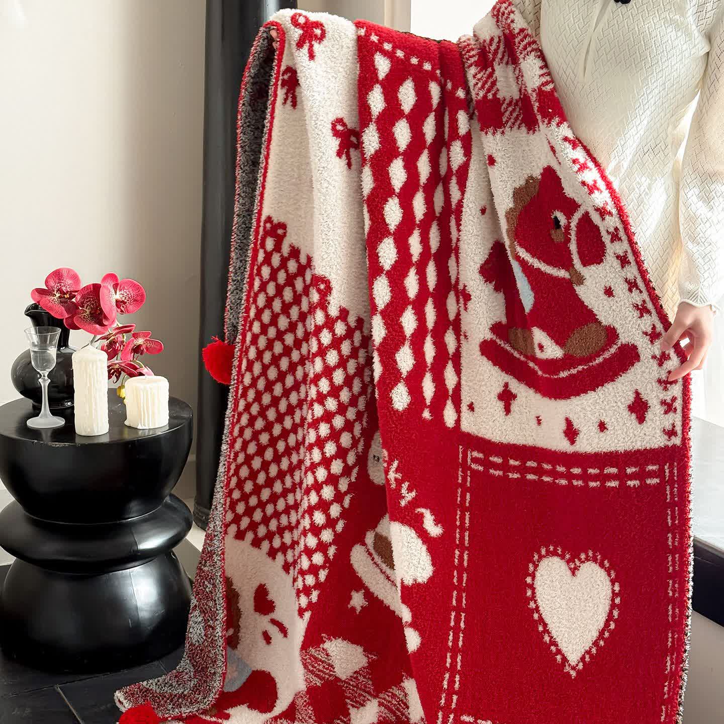 Festliche rot-weiße Patchwork-Wohndecke - image 5
