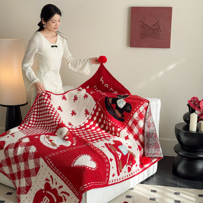 Festliche rot-weiße Patchwork-Wohndecke - 51 Zoll breit x 67 Zoll L - image 0